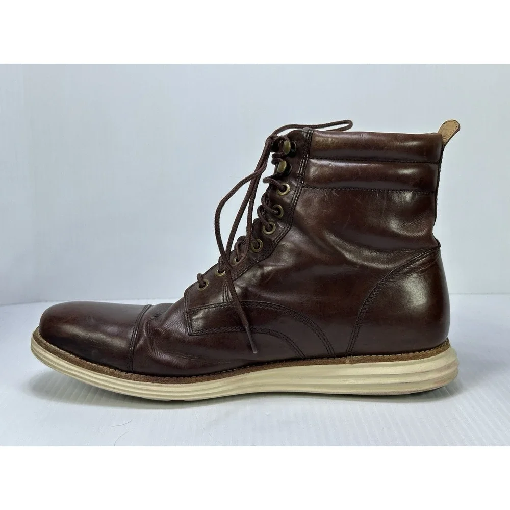 Cole Haan Lunarlon Men's Boots Size 10.5M Brown Lace Up Slip Resistant